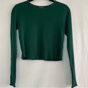 Topshop Women’s Green Ribbed Cropped Long Sleeve Top Size 8